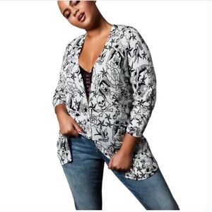 TORRID x Betsey Johnson Tattoo Print Cardigan White Black Size 4X (Est)
